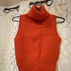 Michael Kors Vibrant Orange Sleeveless Turtleneck Sweater